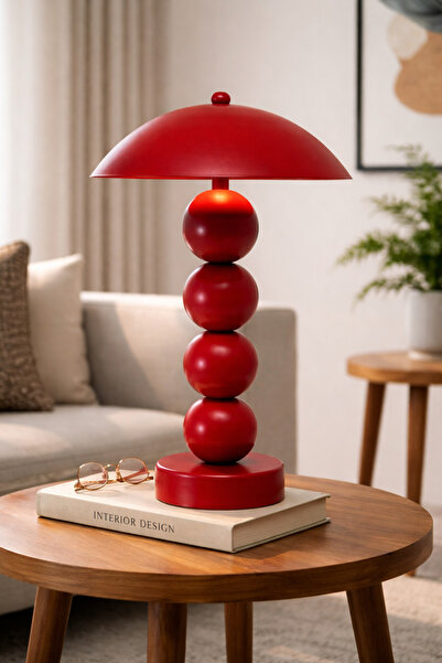 Natiorj Pilli 4 Top Model Kırmızı Masa Lambası Cafe Salon Yatak Odası Aç Kapa...