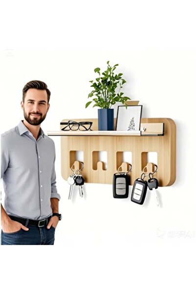 InemzTal Bamboo Wall Shelf with 5 Hooks