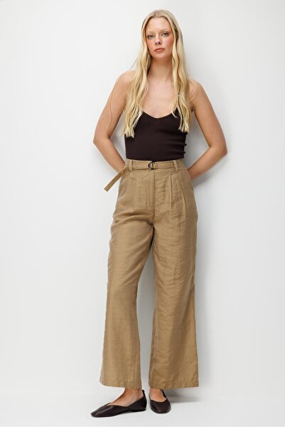Mixray 4808 women's buckle-detailed wide leg trousers - camel