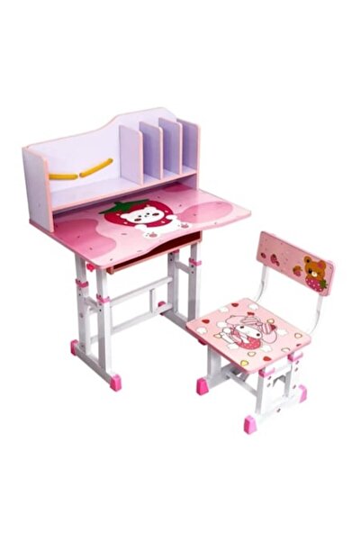 MASHASHOP Desk Set with Chair, Metal, Adjustable Height, White/Pink, 69x45 cm