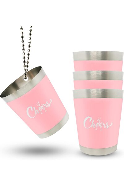 Other Set of 4 Cheers Shot Glasses - Stainless Steel, with Chain, 40 ml, Pink...
