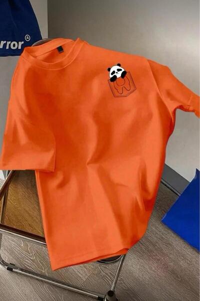 Oksit Cepte Panda Printed Oversize Unisex Cotton T-Shirt Oversized Large Size...