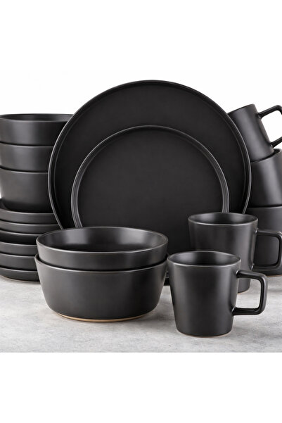 Callena Black ceramic dinner set, 16 pieces, Nordic Style