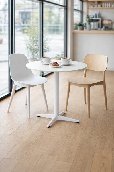 MARIA HOMES Minimalist White Round Dining Table 80cm Modern Pedestal Design f...