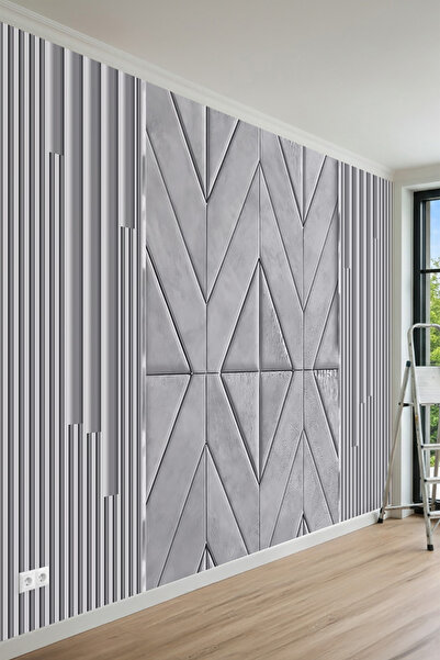 MİRAZAWALL Lüks İç Mekan İçin Geometrik Panel Tek Parça Tekstil Duvar Kağıdı