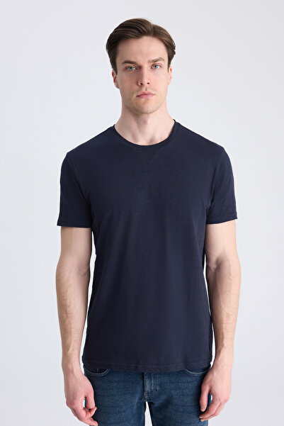 Twn Slim Fit Navy Blue Plain 100% Cotton T-Shirt