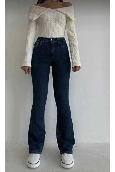 MRİABE Blugi de damă, albastru marin, cu talie super înaltă, din Lycra, evaza...