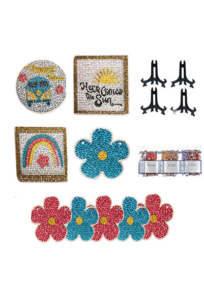 Other Set Ornamente Lemn Pictură cu Diamante - 9 Piese, Flori, DIY - Tematică...