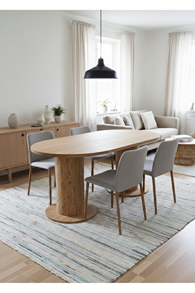 Arvessohome Oslo 180x90 cm (36MM KALIN KENARLI) Oval Beyaz Sütunlu Mutfak Mas...