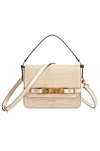 Guess Women's Handbag Beige Small Snake Skin Animal Pattern Croco Logo