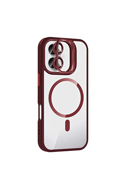 eco port غطاء جوكو آيفون 16 مع عدسة ريميم وحامل ماج سيف - أحمر داكن