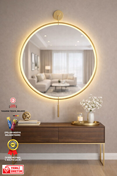 MetaQuartz Aksesuar Kablosuz LED’li Luxry Mirror Ayna GOLD 50x75 - 60x75 Cm M...