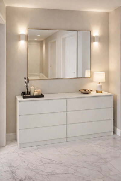 MARIA HOMES خزانة أدراج بيضاء عصرية بستة أدراج لغرفة النوم وغرفة المعيشة، مقا...