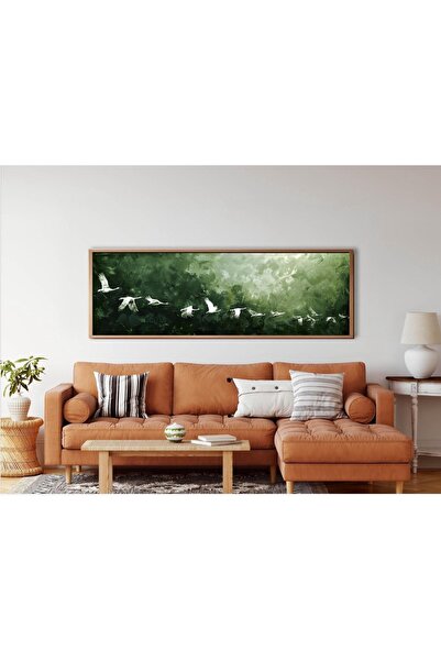 woodhomeworks Tek Parça Gerçek Ahşap Yatay Panorama Çerçeveli Tablo antik yeş...