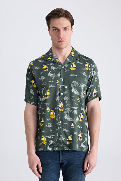 Twn Πουκάμισο από ραγιόν με στάμπα χακί, σε στενή γραμμή