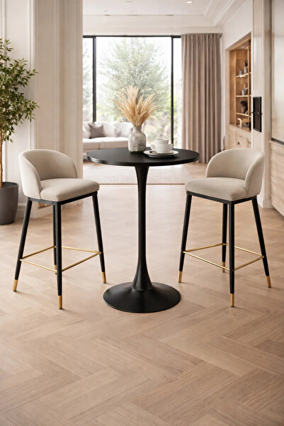 MARIA HOMES Samal Furniture Black Round High Bistro Bar Table 70cm Modern Coc...