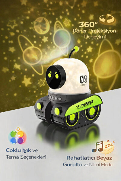 Coverzone Bluetooth Hoparlörlü Robot Araba Gece Lambası USB Şarjlı Yıldızlı G...