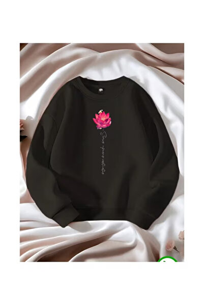 PENTHİLUS Women's Lotus Flower Printed Trendy Oversize Sweatshirt