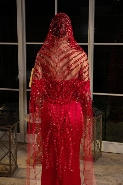 Simay Aksesuar Gelin Duvağı Kırmızı, Nikah, Gelin Duvak,Kırmızı Kına Duvağı 2...