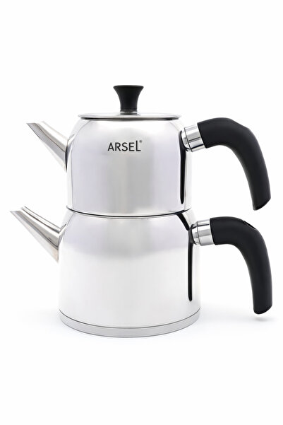Arsel Modern Mini Boy Çelik Çaydanlık Takımı — Bakalit Kulplu (Üst: 1,35 Lt /...