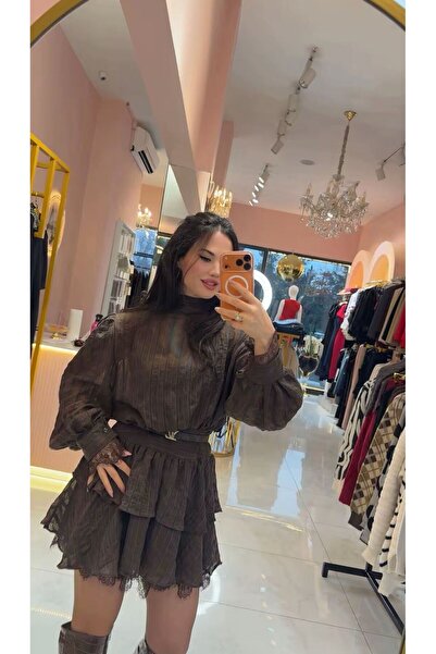 Hatice Altıntaş Kahve Rosa Kısa Elbise