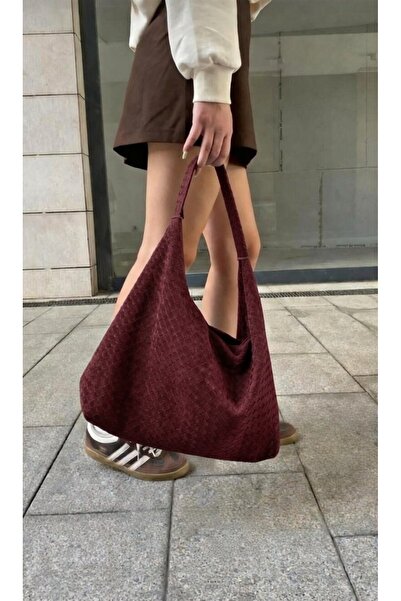 themoiss The Moiss Burgundy Suede Fabric Knitted Textured Casual Large Size W...