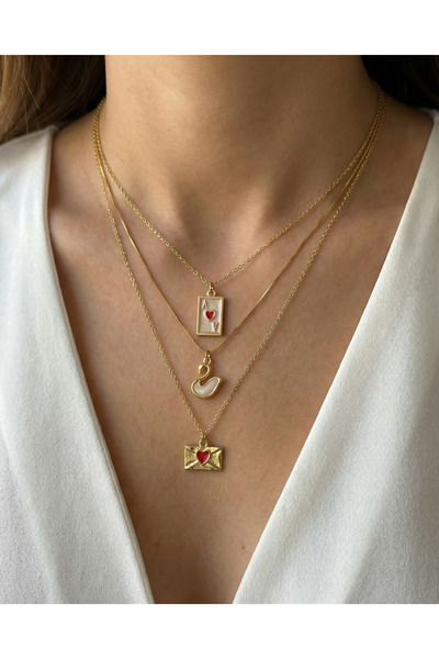 Gleemy accesories Altın Kaplama Mineli mektup zarfı,kuğu,as maça ile tasarlan...