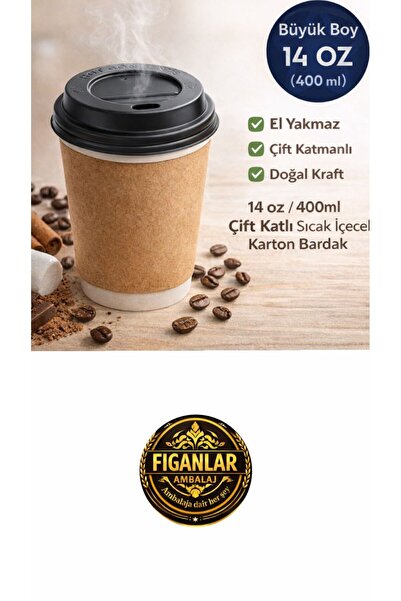 figanlar ambalaj 10 adet Double Wall 14 oz Kraft Karton Bardak Kapaklı-Büyük ...