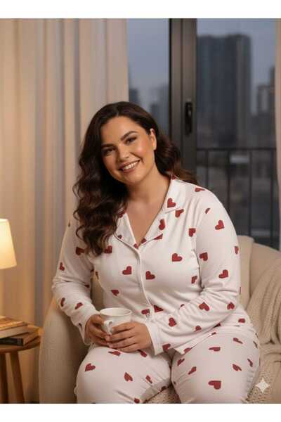 Asel Plus Size Long Sleeve Buttoned Milan Pajama Set