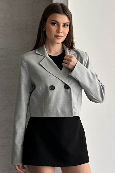 moda armanc Women's Double Breasted Crop Blazer Jacket