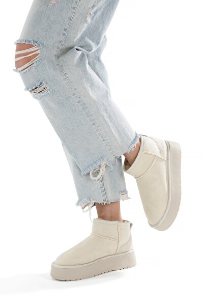 Yılmaz Exclusive Faux Leather Beige Color Suede Thick Sole Comfortable Stylis...