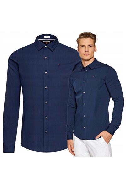 Tommy Hilfiger Cămașă bumbac din bumbac, bleumarin, SLIM, cu mânecă lungă, mă...