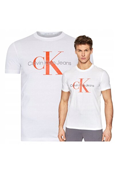 Calvin Klein Tricou bărbătesc alb din bumbac cu logo mare CK, mărimea XL