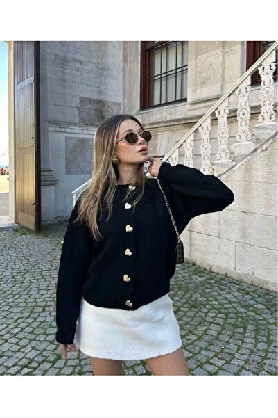 seus Women's Knitwear Cardigan with Heart Button Detail