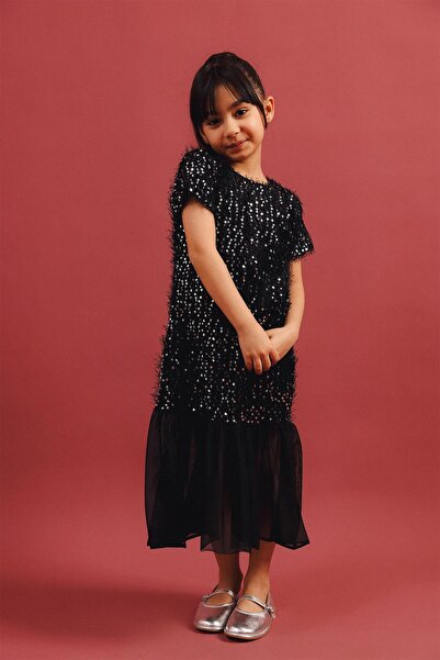 Perendi Rochie lungă cu paiete pentru fete cu franjuri detaliu din tul – Roch...