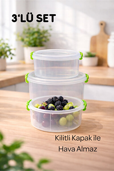 Viritias Set of 3 Transparent Storage Containers with Lockable Lids – Microwa...