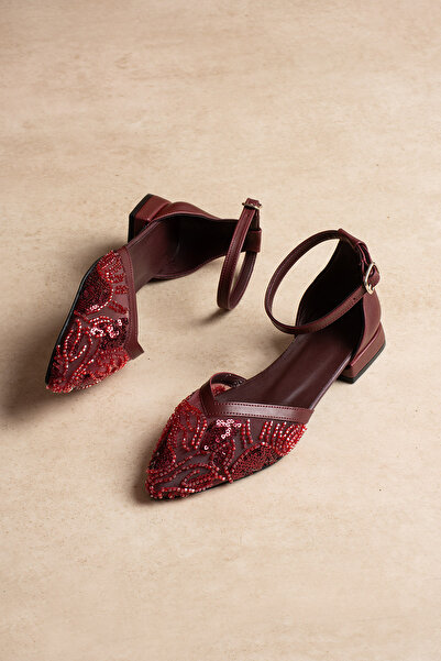 Yula Fashion Shoes Sequin Embroidered Women's Stylish Ankle-Strap Ballerinas