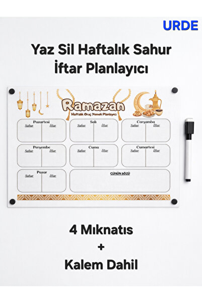 URDE Yaz Sil Ramazan Haftalık Sahur İftar Yemek Planlayıcı Magnet LAMİNASYON ...