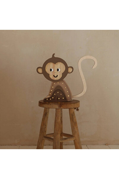 PETIT-ATELlER مصباح ليلي خشبي على شكل قرد من بيتيت أتيليه، لون بني غابة، مزود...