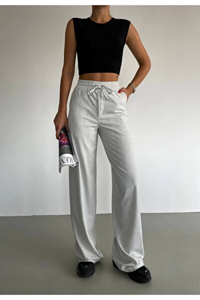 Rabona Fashion Elastic Waist Wide Leg Palazzo Trousers