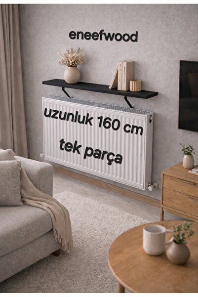 eneefwood petek üstü raf 160x15 mat siyah metal ayaklı dresuar