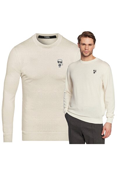 Karl Lagerfeld Men's Sweater Beige Plain Round Neck Classic Size L