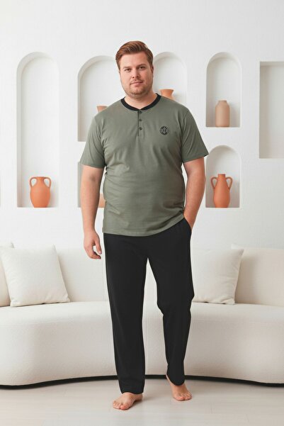 SEBOTEKS 100% Cotton Buttoned Collar Short-Sleeved Pocketed Plus Size Male Pa...