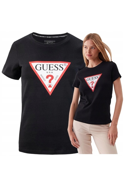 Guess Tricou negru pentru femei, bluză cu mânecă scurtă, logo mare, mărimea S