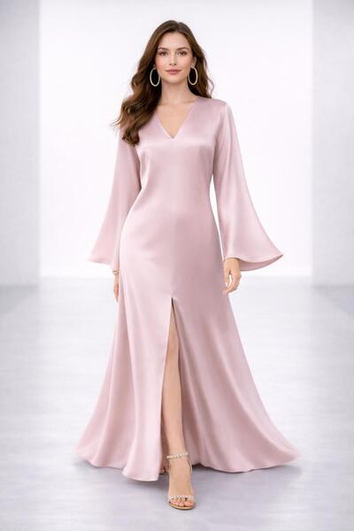 ALYEL NAKER Front Slit & A-Line Maxi Stylish Satin Dress
