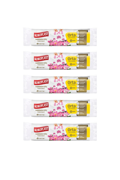 Koroplast أكياس قمامة متوسطة الحجم برباط على شكل زهرة اللوتس، 10 قطع × 5 عبوات