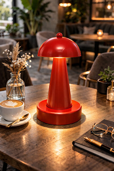 Natiorj Como Model Kırmızı Pilli Masa Lambası Cafe Salon Yatak Odası Abajur A...