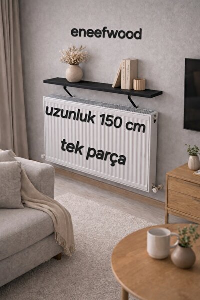 eneefwood petek üstü raf 150x15 mat siyah metal ayaklı dresuar