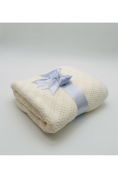 MOOKODI Knitted blanket lined with cocolino - cream with grey pamplica