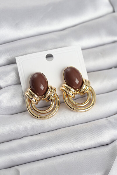 Lisinya Brass Gold Color Brown Stone Vintage Women's Earrings - Tygoo